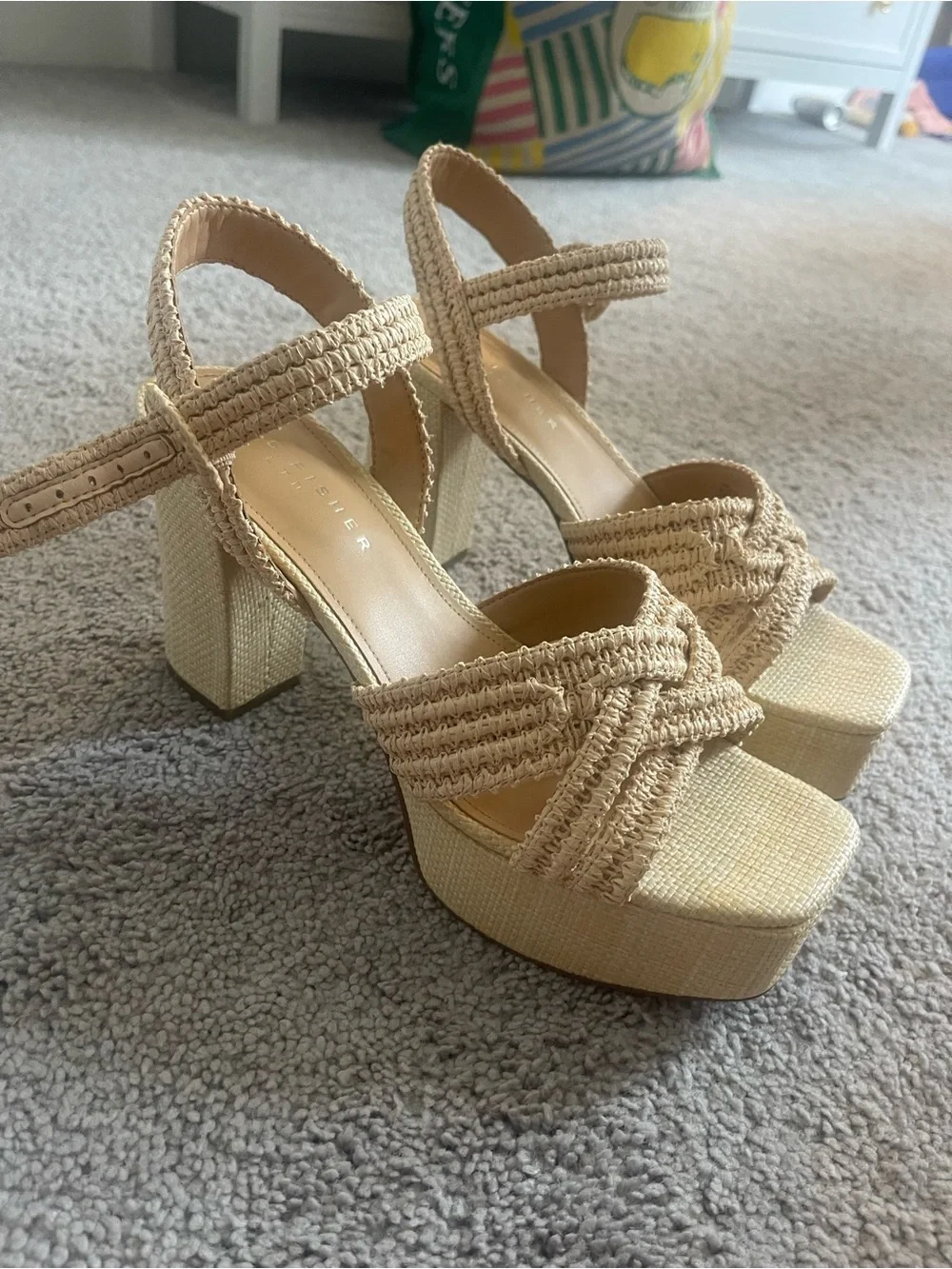 Marc Fisher Beige Woven Platform Sandals